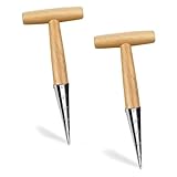 MmotZsb 2 Stück Blumenzwiebelpflanzer, Edelstahl-Pflanzholz mit Holzgriff, Pflanzhilfe für Blumenzwiebeln, Ideal für Gartenarbeit und Pflanzen von Krokuszwiebeln