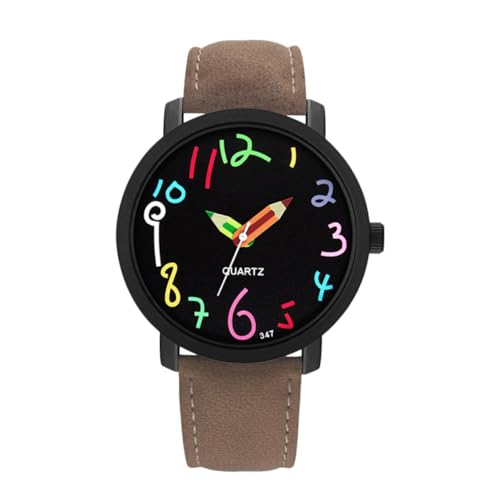 Reloj de cuarzo unisex infantil Veemoon con correa marrón ajustable