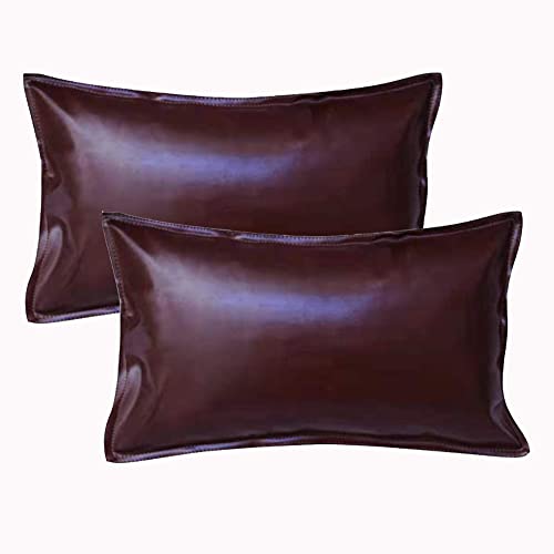 KYJSW Juego de 2 fundas de cojín de piel sintética, cuadradas y rectangulares, fundas de cojín para sofá, cama, coche, color marrón oscuro, 40 x 65 cm