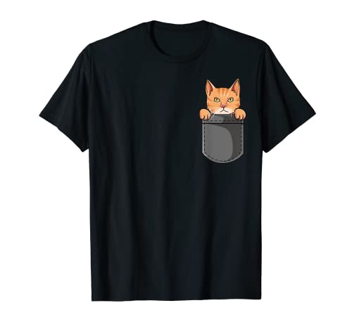 Cute Tabby Cat Gift- Orange Tabby Pocket Cat T-Shirt