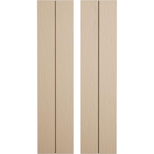 Ekena Millwork 11"W x 66"H Rustic Two Board Joined Board-n-Batten Rough Sawn Faux Wood Shutters w/No Batten (Per Pair), Primed Tan