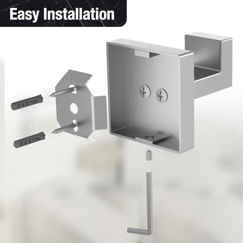 HITSLAM Towel Hooks for Bathroom Wall Mounted, Brushed Nickel Bathroom Towel Hook, SUS304 Stainless Steel Robe Hook and Coat Hooks, Square Wall Hooks for Hanging, Hand Towel Holder, 2 Pack - Thumbnail 6
