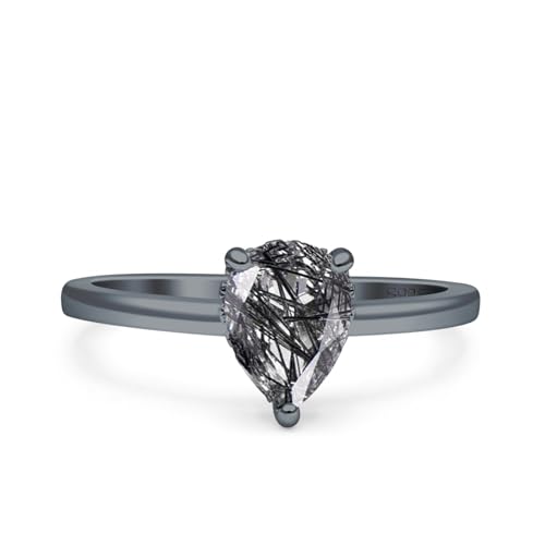 OMRANII Art Deco Pear Shape Natural Rutilated Quartz Vintage Style Hidden Halo Solitaire Engagement Ring Round Cubic Zirconia Stones 925 Sterling Silver