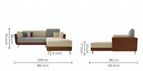 Image of Velvet Contemperory Sofa Couch with Cushion Chaise Lounge Sectional Perfect for Living Room & Bedroom Guests Home & Office (LHS 4 Seater Brown & Beige)