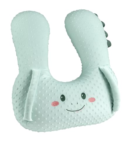 BEBAS U-Shaped Kids Travel Pillow for Car - Comfortable Neck and Head Support Pillow for Sleeping on Long Trips Cute Cartoon Design Ideal for Car Seats Booster and Home Use Great Gift IdeaGreen