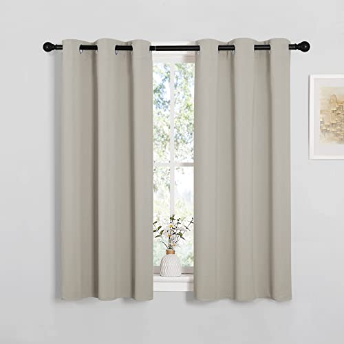 NICETOWN Room Darkening Short Curtain Panels for Cafe, Thermal Insulated Grommet Room Darkening Draperies/Drapes for Window (Natural, 2 Panels, W34 x L45 -inch)