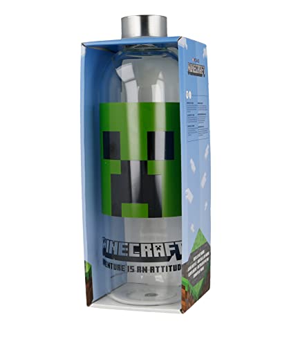 Stor 8412497004454 Glass Bottle, 1030 ml Capacity, Minecraft, Multicolor, Estándar