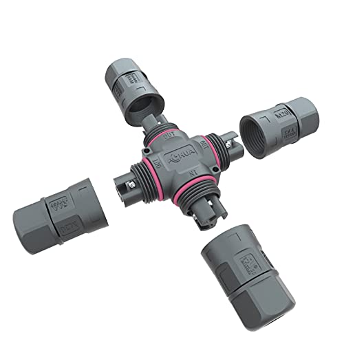 AOHUA 4 Way 3pin Junction Box IP68 Waterproof Power Cable Connector Ø5.0 mm - 9.5 mm Range (AC 300 v, 20A), UL (2 Per Pack) for Outdoor Billboards, Tunnel Lights, Road Landscape Lights, Etc