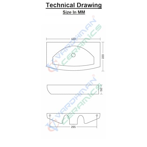 Image of Wash Basin Wall Hung Mounted Glossy Finish White Sink for Bathroom - (18 x 9 x 6 Inch)