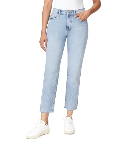 kensie Jeans Women's The Allie High-Rise Slim Straight Raw Hem 27-Inch Inseam, Lora with Destruction, 4
