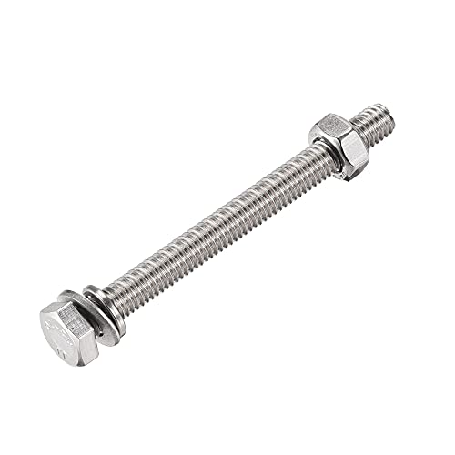 Image of uxcell M6 x 70mm Hex Head Screws Bolts, Nuts, Flat & Lock Washers Kits, 304 Stainless Steel Fully Thread Hexagon Bolts 10 Sets