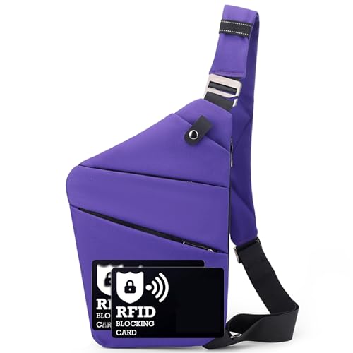 Image of Anti Theft Crossbody Bags for Women Men, Multi-Pocket Shoulder Bag, Slim Sling Purse with 2 RFID Blocking Card (Right Shoulder-Viola)