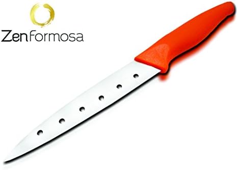 Zen Formosa Best quality Non-sticky Sushi Knife; A perfect Japan design air hollow blade sushi knife (9.0 inches, Orange)