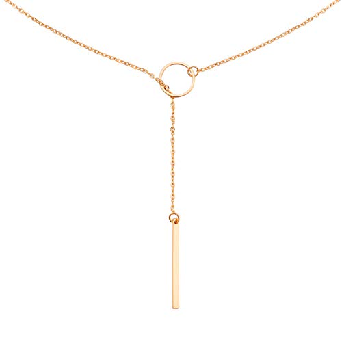 Zealmer Simple Y Type Bar Pendant Necklace Gold with Stick Circle Ring for Girls Women