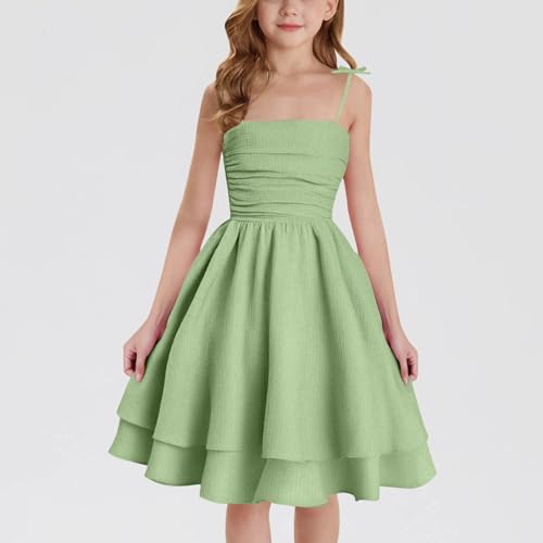 Girls Tie Knot Summer Dresses Spaghetti Strap Layered Hem Swing Midi Dress Semi Formal Teen Party Graduate Sundress2