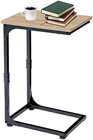BETTAHOME C Shaped End Table, Side Table, for Couch, Bed, Chair, Living Room, Bedroom, Slides Under Sofa, Tray for Snack, Laptop, TV Dinner, Light Wood and Black BT001B