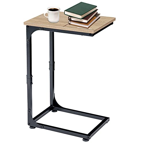 Bettahome C Shaped End Table, Side Table, For Couch, Bed, Chair, Living Room, Bedroom, Slides Under Sofa, Tray For Snack, Laptop, Tv Dinner, Light Wood And Black Bt001B #TOP1