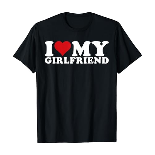 T-shirt pour homme drôle et doux avec inscription « I Love My Girlfriend » Lettres imprimées Manches courtes Col rond Hauts surdimensionnés Respirant Sweatshirt décontracté T-shirt d'extérieur