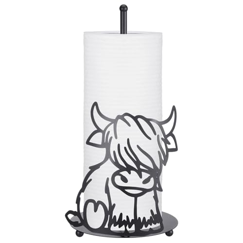 Shimeyao Highland Cow Metal Paper Towel Holder Farmhouse Highland Cow Kitchen Decor Accessories Large Metal Towel Holder Stand for Kitchen Bathroom Home (Stylish)