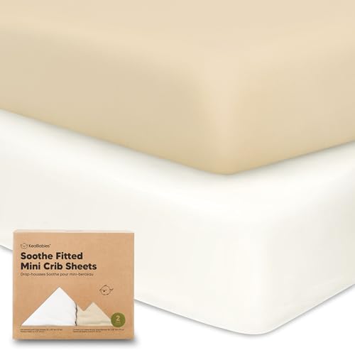 Image of 2-Pack Mini Crib Sheets Fitted - 38x26 Pack N Play Sheets for Pack and Play Mattress, Organic Cotton, Soft & Breathable Playard Bedding, Neutral Mini Toddler Bed Cover for Boys, Girls (Khaki)