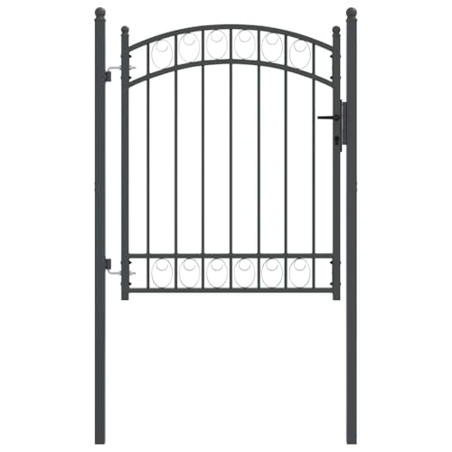 vidaXL Porte de Clôture Gris 150 x 100 cm Acier Peint par Poudre, Matériel d'extérieur Moderne, Portail en Acier rectangulaire avec Design arqué, accès Jardin et terrasse