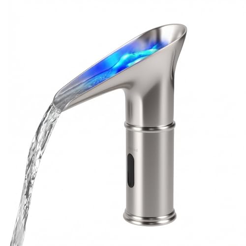 Gangang Led Automatic Touchless Sensor Waterfall Bathroom Sink Hot and Cold Faucet with Temerature Adjust Valve(waterfull A)
