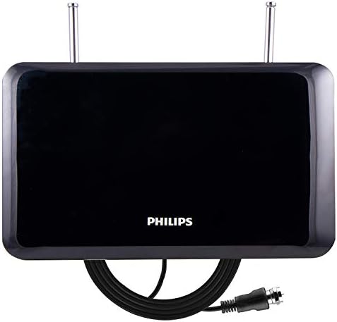 Philips Accessories Indoor TV Antenna, Perfect Home Decor, Digital, HDTV Antenna, Smart TV Compatible, 4K 1080P VHF UHF, 6Ft Coaxial Cable, Dipoles, Black, SDV1227B/27