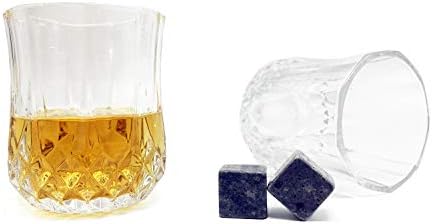 Whisky Stones and Glasses Gift Set, Crystal Old Fashioned Whisky Glasses Set of 2, Whiskey Chilling Rocks in Handmade Wooden Box Cool Drinks without Dilution, Birthday Present  iiiMY