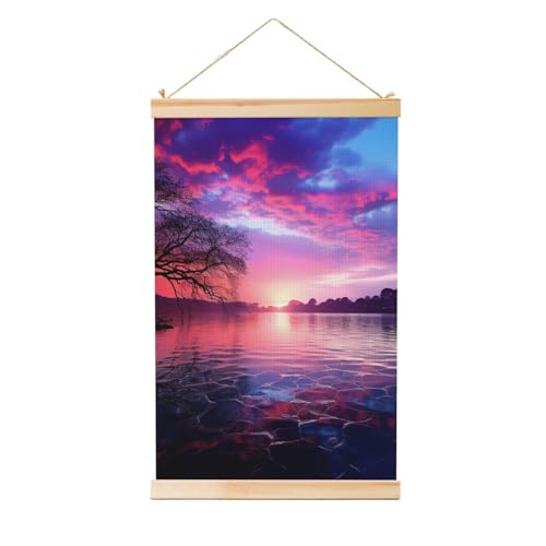 Affiche suspendue coucher de soleil violet, déco murale 91,4 cm