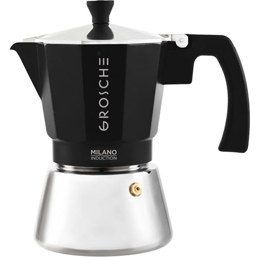 Image of GROSCHE Milano Induction Stovetop Espresso Maker Moka Pot for Greca, Induction, Electric & Gas Stoves, Dishwasher Safe Stovetop Espresso Maker | 6 Espresso Cup, Black