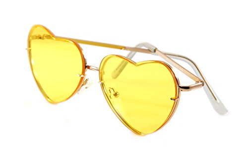 FBL Women s Rimless Metal Tinted  Gradient Flat Lens Heart Sunglasses A024 (Yellow Tinted, 55)