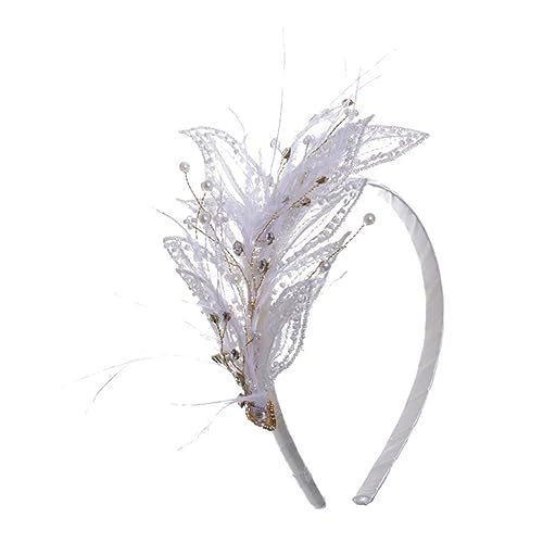 Beavorty ヘッドバンド 1920年代のブライダルヘッドピース 女性の結婚式のためのヘアアクセサリー 梅カチューシャ 女性用ヘアバンド ドレスピン 白髪のアクセサリー 結婚指輪 白い 亜鉛合金