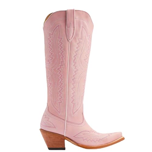 Western Women's Cowboy Boots Fashion Knee-High Boots with Classic Embroidery Side Zipper and Chunky Heel Pointy Toe Dress Boots2