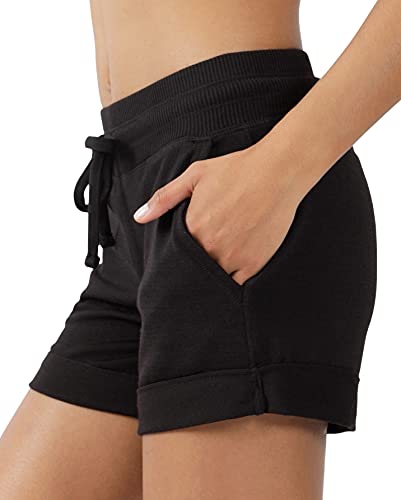 Image of 90 Degree By Reflex Soft Comfy Activewear Lounge Shorts with Pockets and Drawstring for Women
