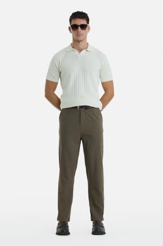 Image of SNITCH Men Formal Trousers | Regular Fit Pleated Front with Turned-Up Hem | Polyester Blend & Medium Stretch Fabric for Office & Winter Wear