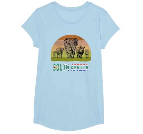 Big Five Retro Sunset Design for South Africa Safari T-Shirt, Girls, Baby Blue, Small