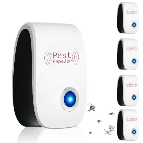 ZesGlyxyr 4 Pack Ultrasuoni Anti Zanzare, Ultrasuoni Mouse e Ratti, Repellente Ultrasuoni per Anti Topo, Ratti Formiche Ragni Zanzare D