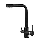 3-Wege-Küchenarmatur mit 360° Drehgelenk Schwarz 3-in-1 Osmose-Wasserfilter Wasserhahn Doppelhebel-Design Ideal für Spülbecken und Trinkwassersysteme