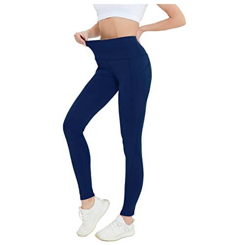 Juya Leggings für Damen mit Taschen, hohe Taille, Bauchkontrolle, Yogahose, butterweich, nicht durchsichtig, für Workout, 03-navy blau, Mittel Cover