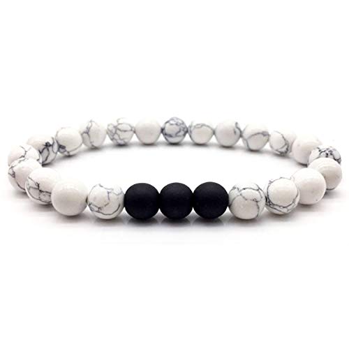 Stein-Armband, Naturstein-Perlenarmband, modisch, 8 mm, weißer türkisfarbener Stein, mattierte Perlen, Perlen, elastisches Armband für Herren und Damen, personalisierte Kleidung, Accessoires, Schmuck