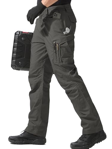 FREE SOLDIER Men's Water Resistant Pants Relaxed Fit Tactical Combat Army Cargo Work Pants with Multi Pocket (Gray 32W x 30L)