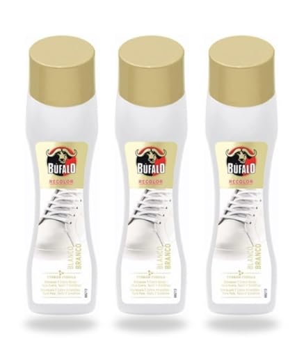 BÚFALO Crema Recolor para Calzado con Autoaplicador, Blanco, 50ml, Pack de 3