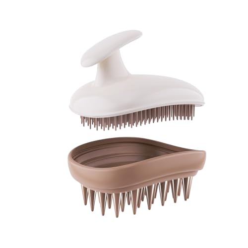 Scalp Massager Shampoo Brush,Scalp Scrubber,Exfoliator for Removing Dandruff & Hair Growth,Detangling Scrubber for All Hair(WhiteBrown)