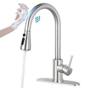 Touch Sensor Kitchen Faucets with Pull Down Sprayer, Single Handle Smart Touch Control Kitchen Faucet, Stainless Steel High Arc Kitchen Sink Faucet for Farmhouse Laundry Rv Bar.Brush Nickel
