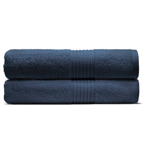Cosy House Collection 2-Pack Essential Cotton Bath Towel Set - Ultra Soft, Absorbent & Quick Drying - Luxury 100% Cotton Plush Towel - for Bathroom, Shower & Kitchen (Standard Bath Towel, Navy)