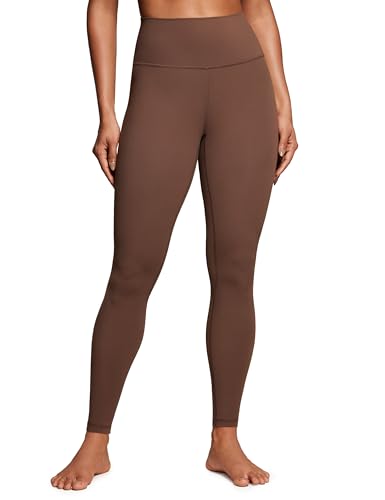 CRZ YOGA Women's Brushed Naked Feeling Gym Leggings 28'' - High Waisted Tummy Control Workout Running Yoga Pants Coffee Brown 14