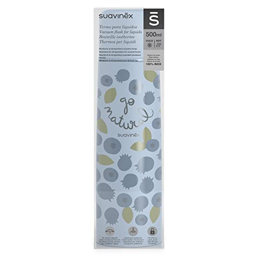 Suavinex, Thermoskanne Baby Unterwegs, Thermosflasche 500 ml Isolierflasche, Edelstahl, Hermetischer Schraubverschluss, Heidelbeere, Blau, 500 ml 2