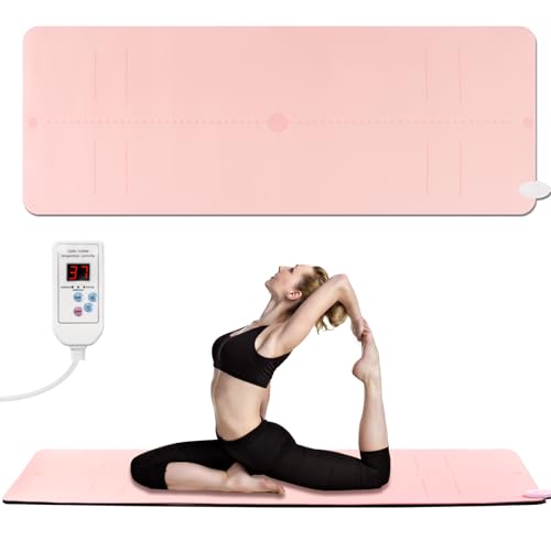 Heated Yoga Mat Thick 8mm Heating Pad Adjustable Temperature Non-Slip Floor Mat Suitable for Yoga, Pilates, Exercise, Training Mat with Safe Overheat Protection, Max 140°F, Timer 90min, 72*26in, Pink