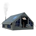 BOOMLATU 4 Season Waterproof Cotton Canvas Waterproof Inflatable Tents with Pump and Stove Jack Hole,4-6 Person Large Pop-Up Tents (Cotton Canvas(Green)-L:13'Lx9.8'Wx6.89'H (4X3X2.1m))
