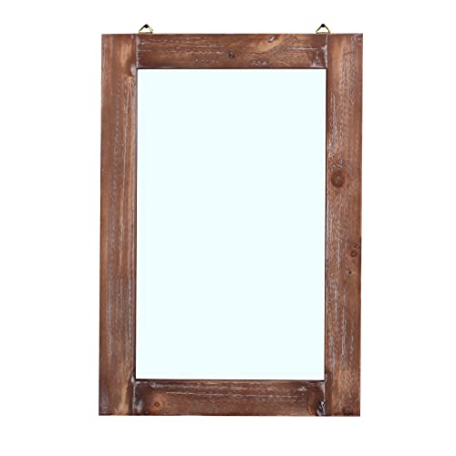 MBQQ Rustic Flat Wood Frame Hanging Wall Mirror Decorative Bathroom Mirrors for Wall Vanity Mirror Makeup Mirror,20" x 30" Retro Grey